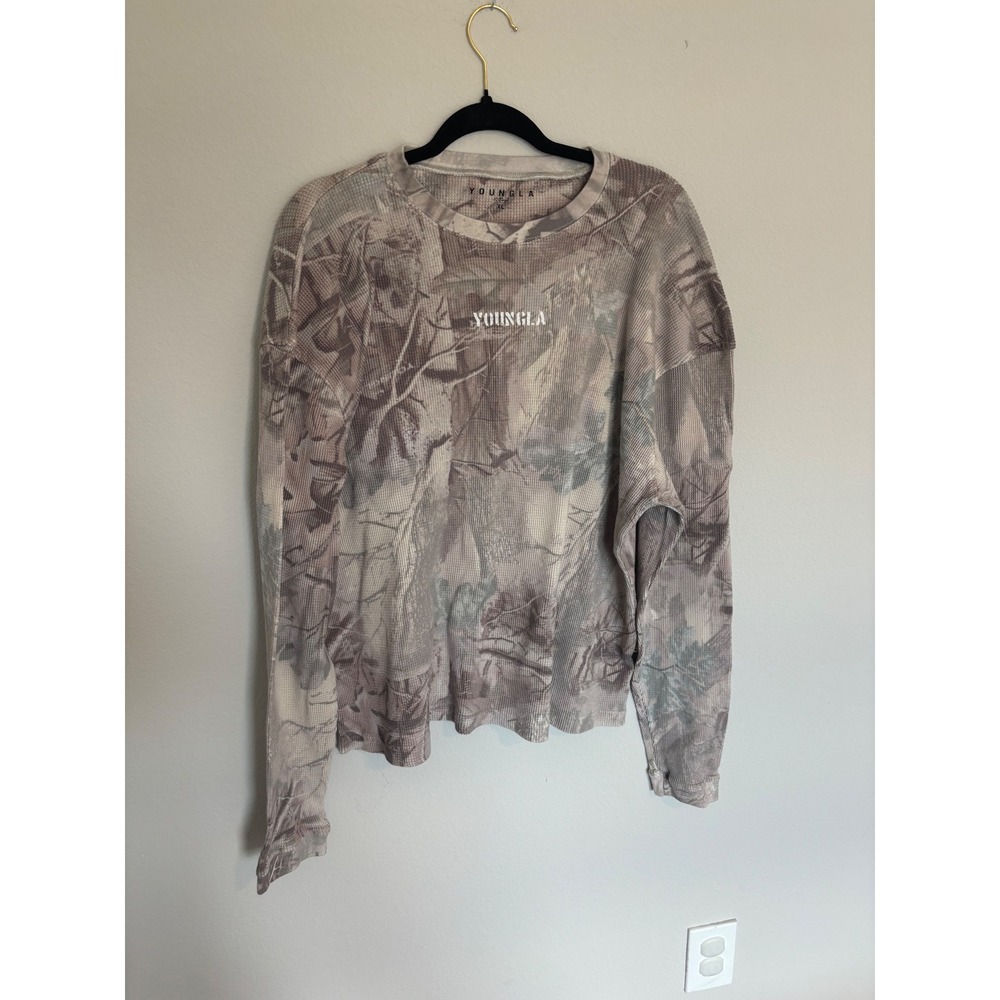 YoungLA Mens Waffle Knit Thermal Long Sleeve Shirt Camo Tree Print XL YLA-8026